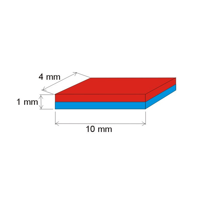 Imán de neodimio prismático, 10x4x1 Au 80 °C, VMM10-N50