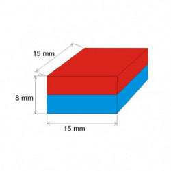 Imán de neodimio prismático, 15x15x8 N 80 °C, VMM7-N42