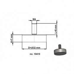Lente magnética con pie, ø 32 x altura 7 mm, con rosca exterior M4, longitud de la rosca 8 mm