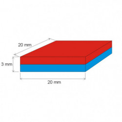 Imán de neodimio prismático, 20x20x3 N 80 °C, VMM8-N45