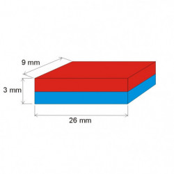 Imán de neodimio prismático, 26x9x3 P 180 °C, VMM5UH-N35UH
