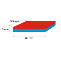 Imán de neodimio prismático, 30x5,5x1,5 P 150 °C, VMM8SH-N45SH