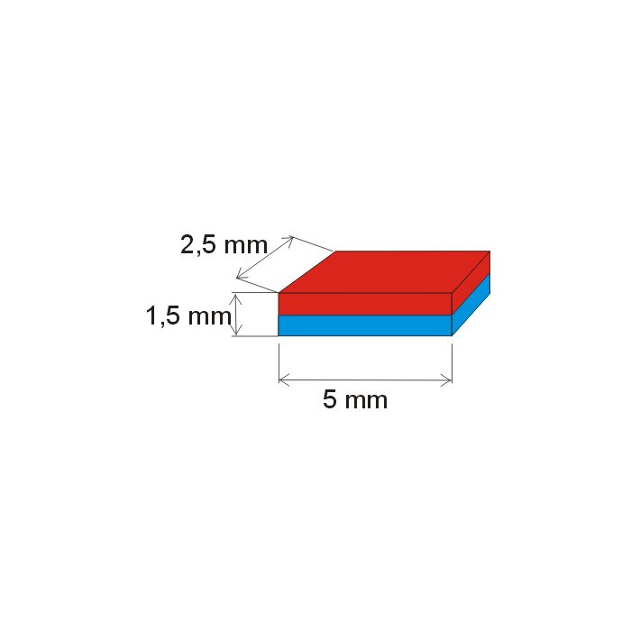 Imán de neodimio prismático, 5x2,5x1,5 N 120 °C, VMM65H-N44H