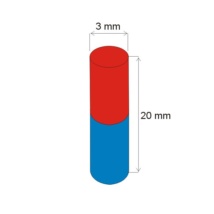Imán de neodimio cilíndrico, ø 3x20 N 180 °C, VMM5UH-N35UH